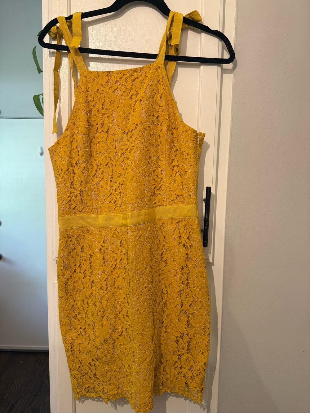 Endless Rose Mustard Yellow Lace Tie-Shoulder Midi Dress